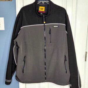 CAT Caterpillar Jacket Soft Shell Mens XL Black Gray Lined Reflective Workwear